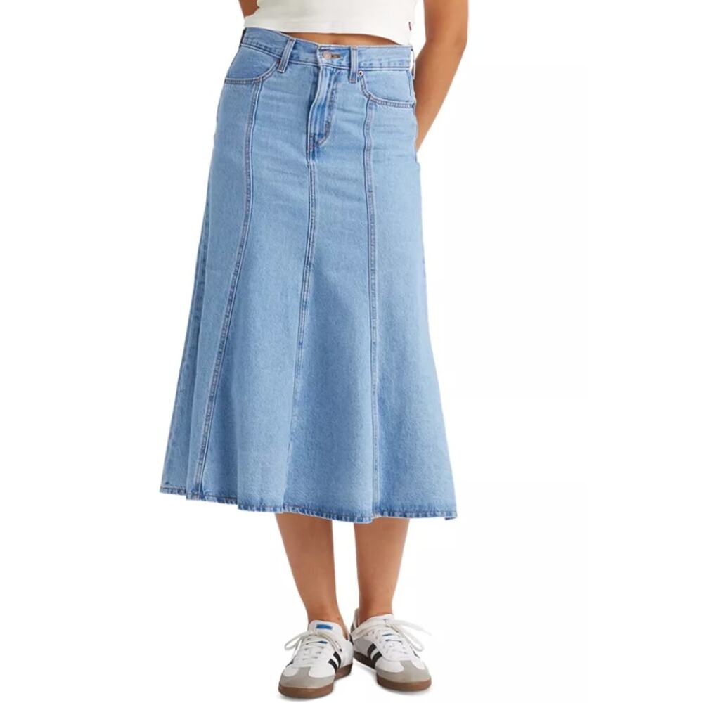 Levi's Women's Cotton Paneled Denim Midi Skirt Blue Size 24